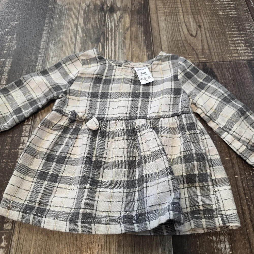 Carter's Plaid Long Sleeve One Piece - Gray and Cream